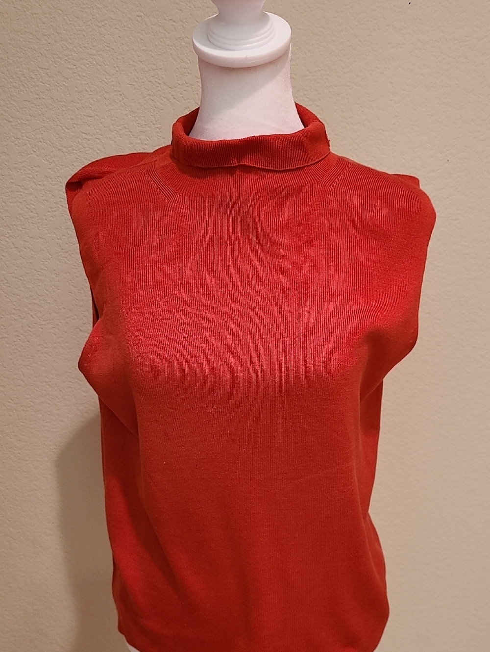 LOFT Silk Sleeveless Mock Neck Top - Coral Red Size M